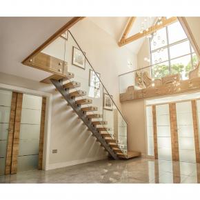 Elegant design indoor floating staircase mono stringer U shape wooden staircase