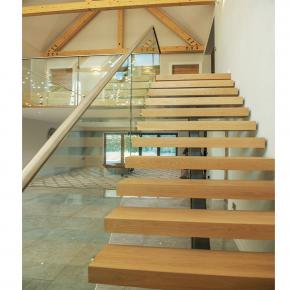 U-shaped glass wood stairs design indoor mono stringer staircase