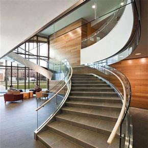 indoor solid wood curved staircase wood step glass rails curved staircase